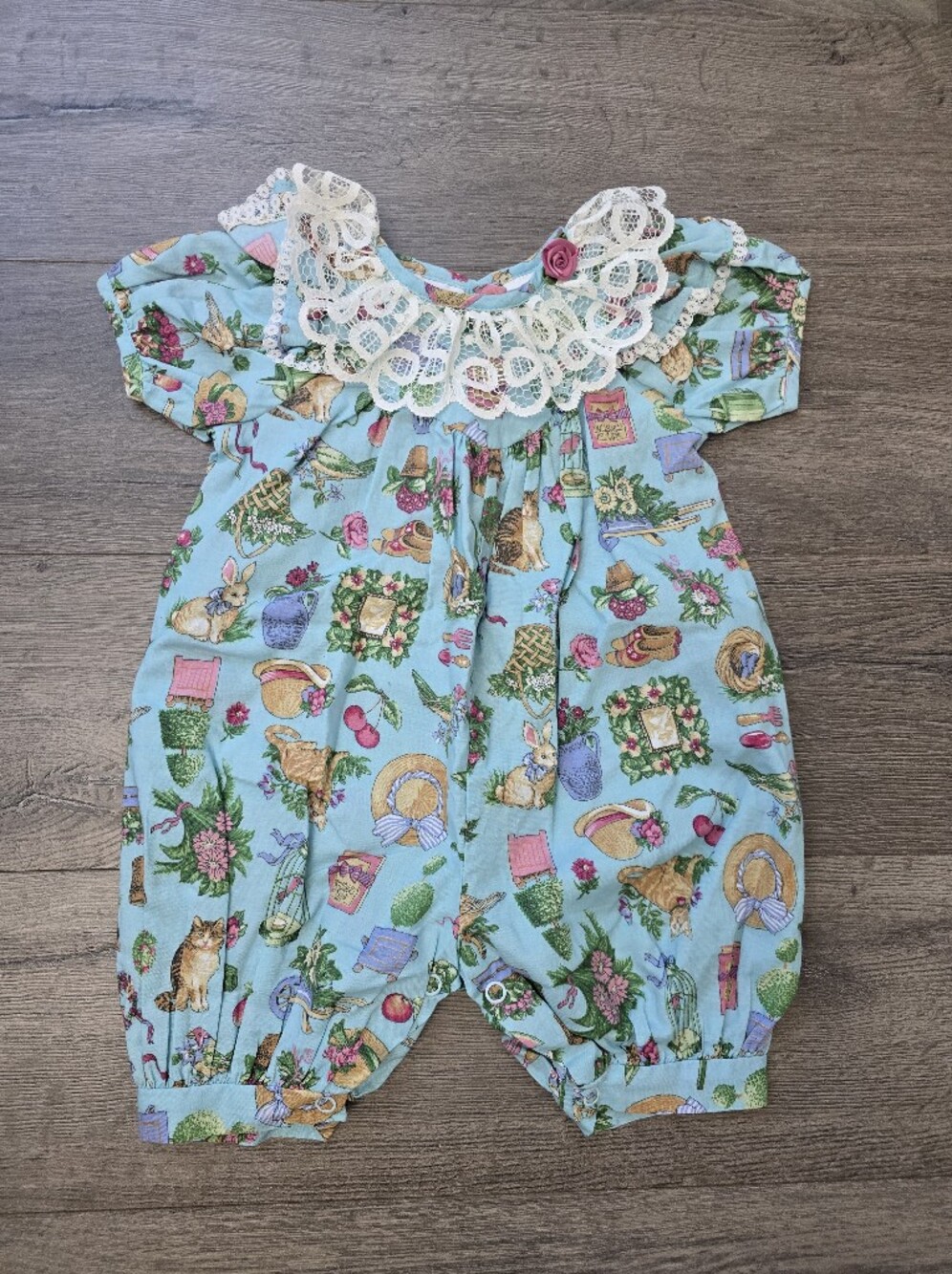 Vintage Allison Ann Romper Garden Pattern Size 6-9 Months Cottagecore Lace Sweet